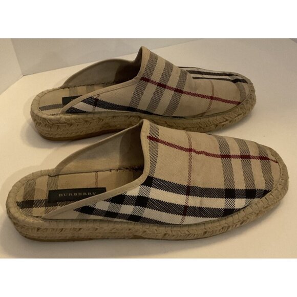 Burberry Nova Check Plaid Espadrille Mules Flats Size 38 US 8 - Picture 3 of 7